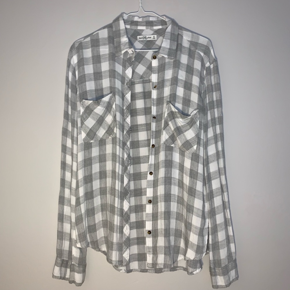 Abercrombie White & Gray Gingham Flannel Shirt